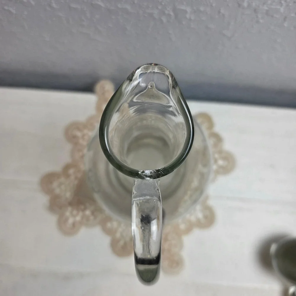 Vintage Etched Floral Rose Glass Decanter with‎ Ball Stopper and Handle Clear